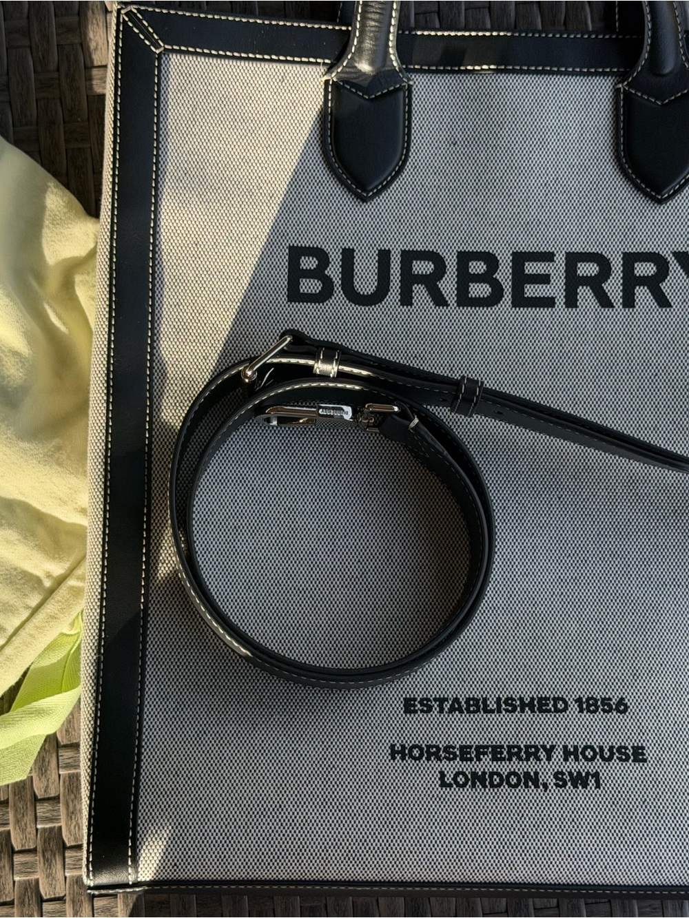 Burberry Black and Beige Canvas Tote with Black Trim